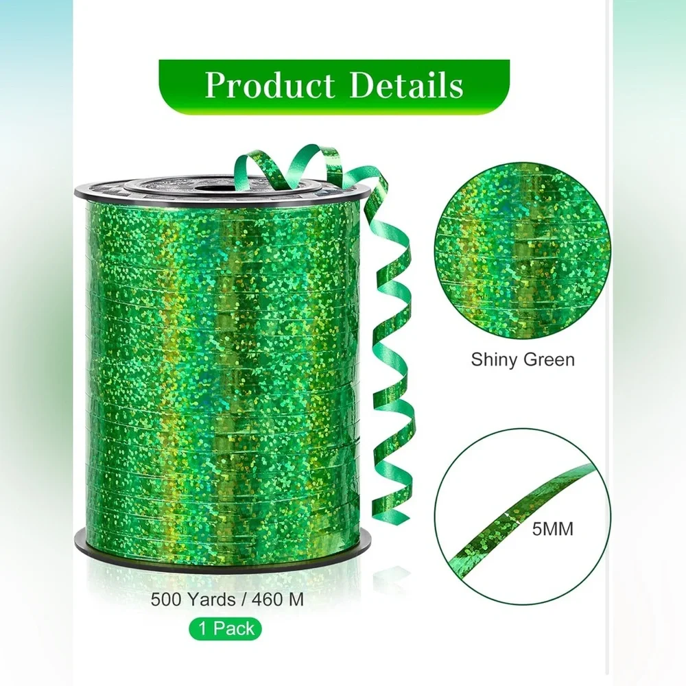 500 Yards X 2 Rolls Green Glitter Curling Ribbon